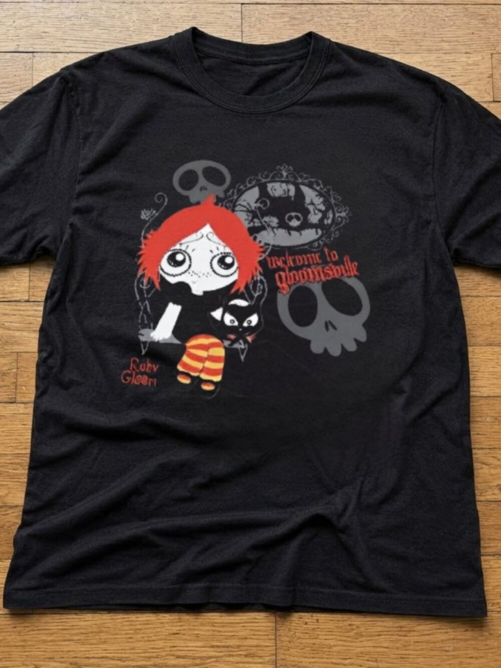 Gildan Black Ruby Gloom And Skull Graphic Tshirt
